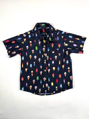 TRUNKS Boys Ice Cream Popsicle Button Front Shirt 3T Summer Treat Novelty Beach